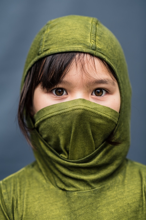 Young girl with mask during Alameda School Portraits